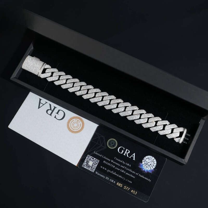 18mm Hip Hop Miami Cuban Link Chain 3Rows Sterling Sier Vvs Moissanite Iced Out Bracelet