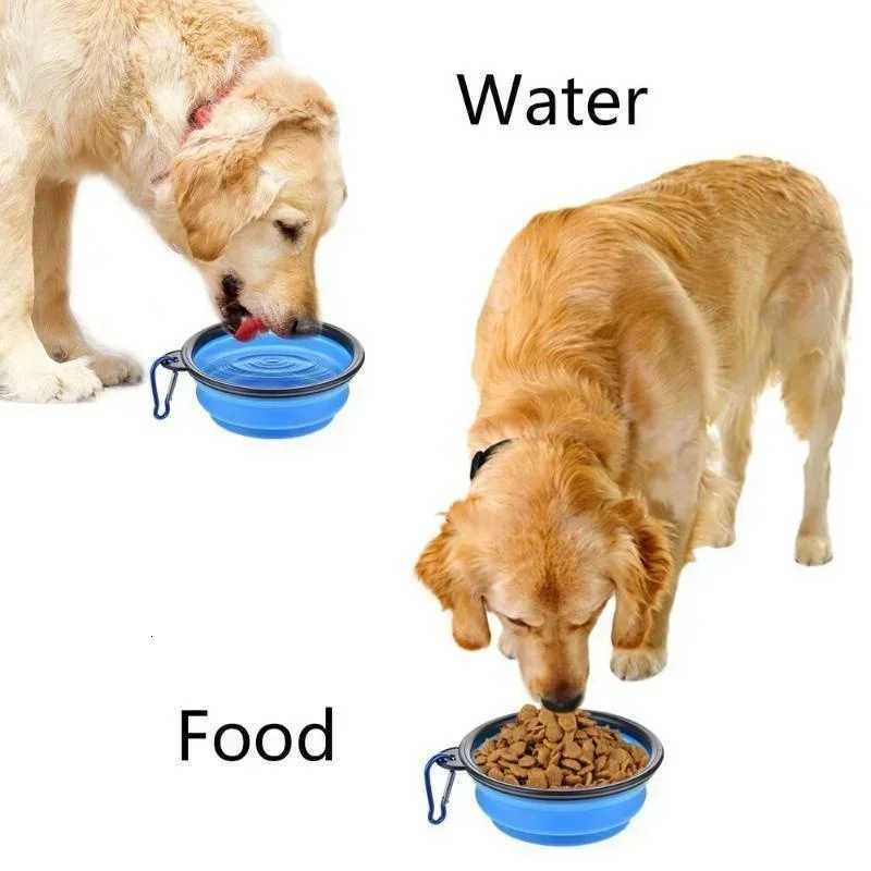 350ML Dog Food Bowl Feeder Cat Drinking Water Folding Silicone Pet Travel Bowls Foldable Cup Dish With Carabiner Pet Supplies Y250806