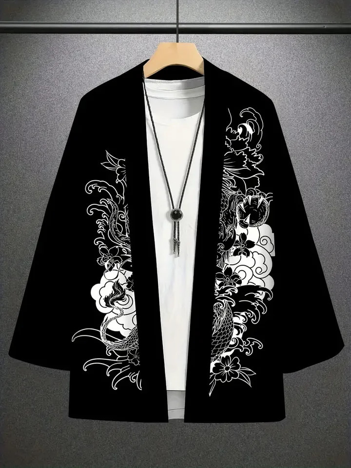 Summer retro trend Japanese Harajumastyle mens carjacan and kimono shortsleeved shirt with 7quarter sleeves 250807