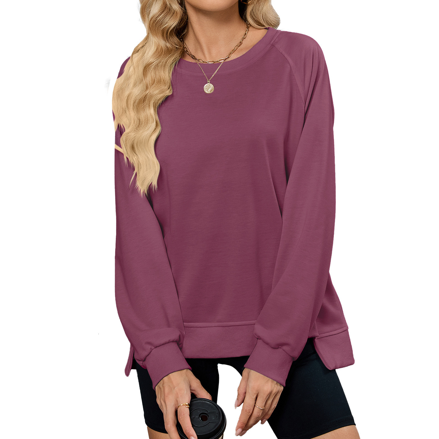 Free Shipping Designer Hoodie Trade 2025 Autumn And Winter New Item Solid Color Ribbed Round Neck Long Sleeved Loose Sportswear Women's Top