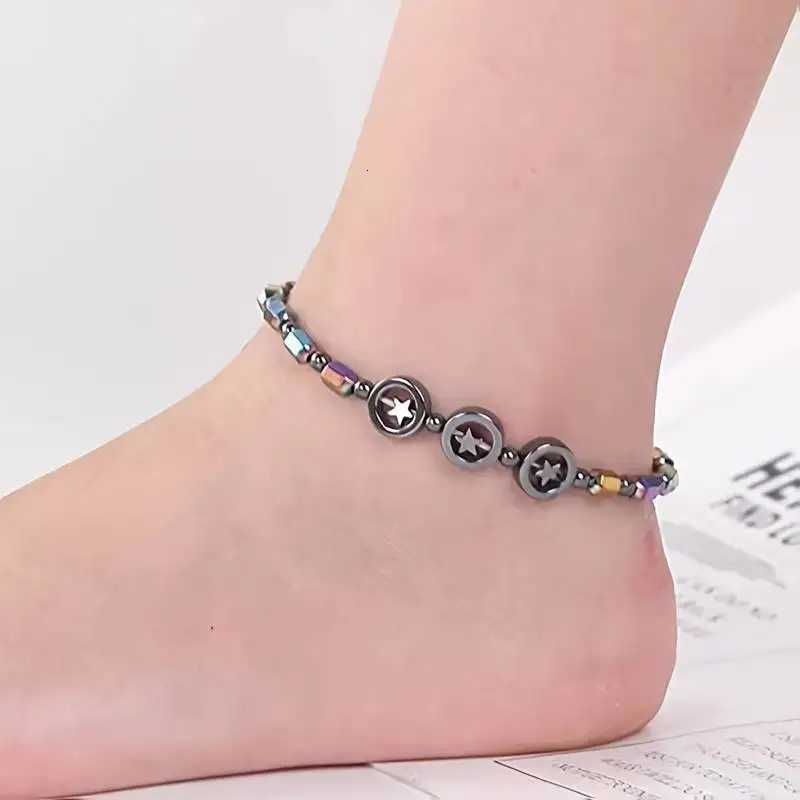 1/2/4/6Pcs Hematite Ankle Colorful Elastic Anklet Bohemian Summer Beach Clothing Accessories Energy Hematite Jewelry Y250805