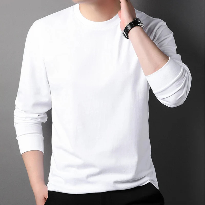 Mens 100% Cotton Soft Long Sleeve Top TeesHarajuku Plain T-Shirts.Loose StylesBlack White 250801