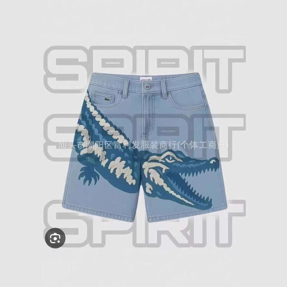 2024 Summer New American Style Washed Trendy Printed Denim Shorts Loose Casual Straight Wide-Leg Pants