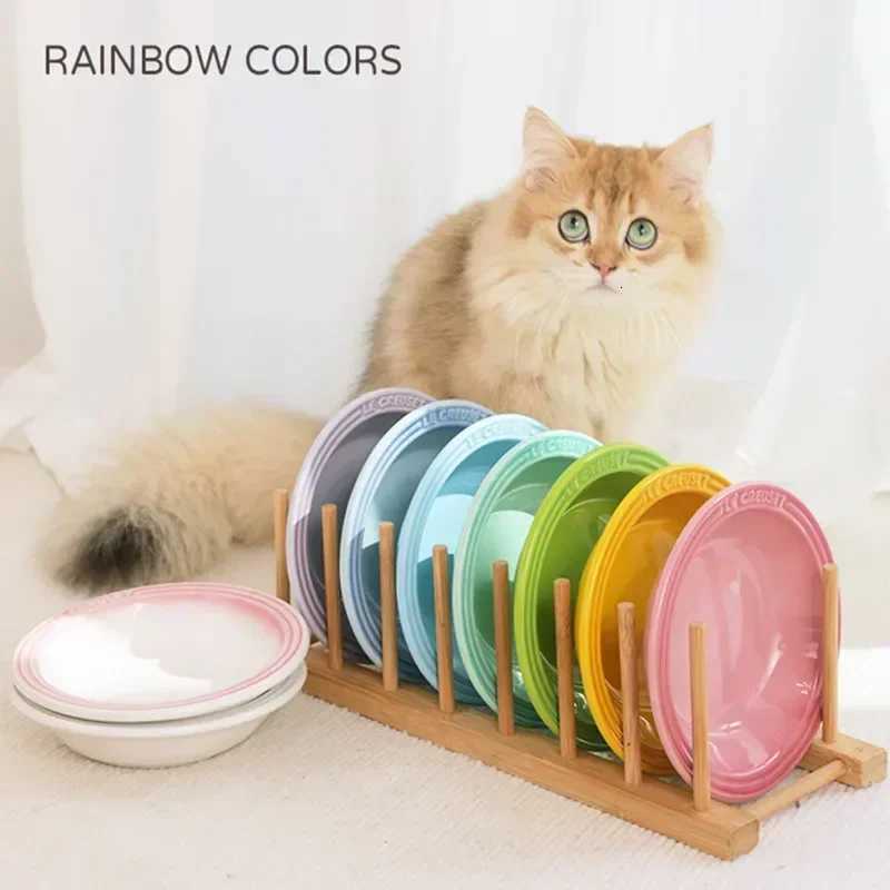 Extra Wide Raised Cats Food BowlElevated Pets Bowls Anti-Vomiting Cat Feeder Whisker Stress-Free Dog Ceramic Cat Feeding Bowls Y250806