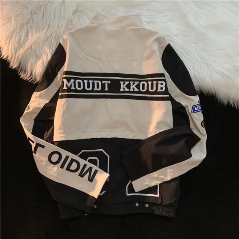 stylish womens clothes removable two pieces kpop korean streetwear varsity baseball uniform Motorcycle jacket Girls Racing Suit 250805