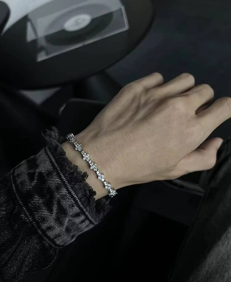 18K Gold Coated 925 Sterling Silver Tennis Chain Link Unisex Bracelet/necklace With VVS D Handset Moissanite Diamonds