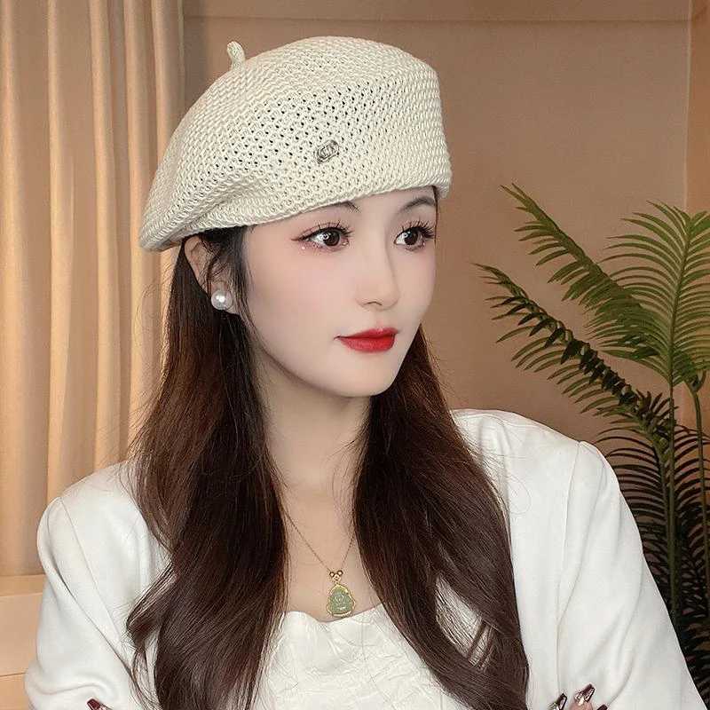 Hot selling fashion versatile temperament Korean version painter hat for women breathable shiny letter pred edge beret XJ250807