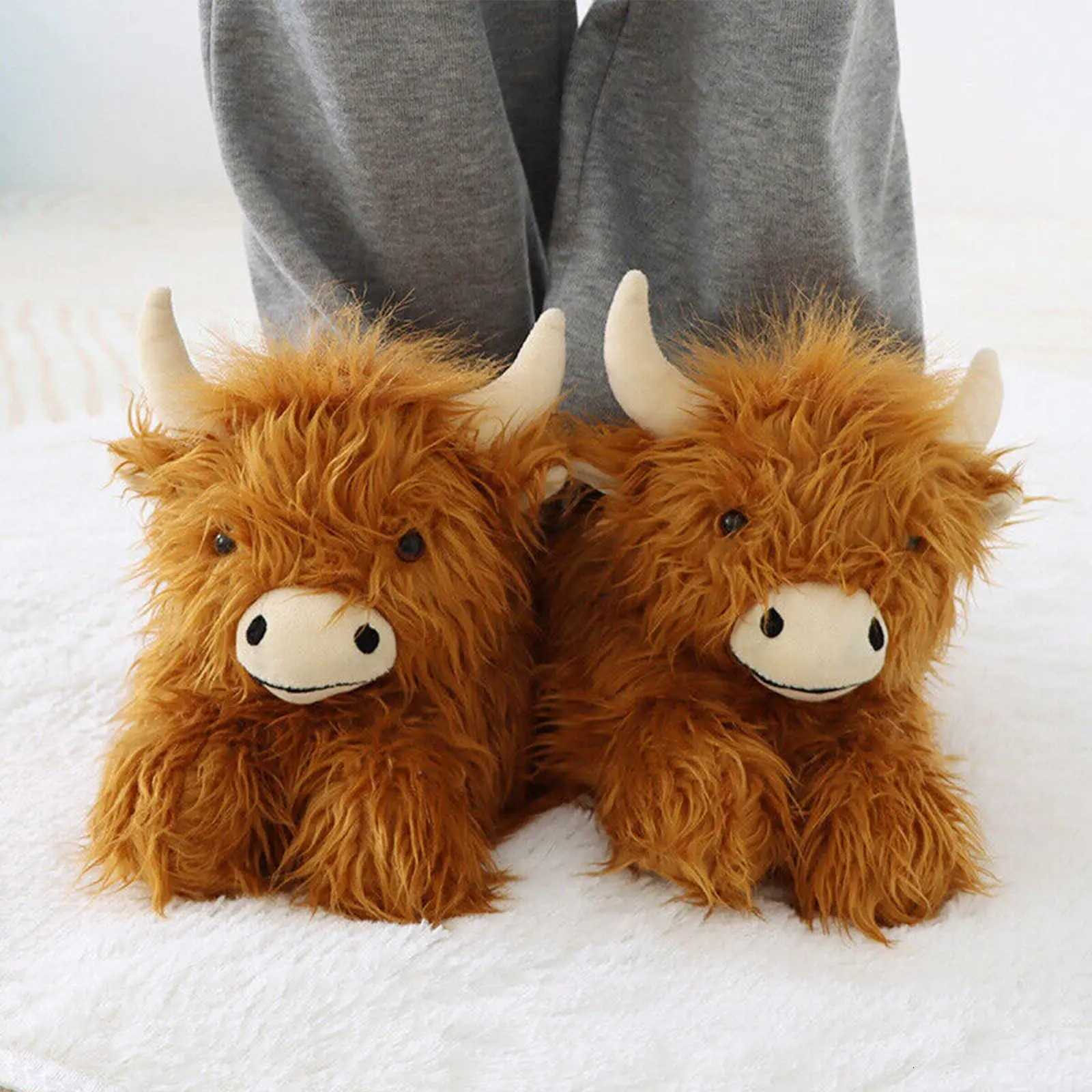 Highland Cattle Slippers Scottish Highland Cow Slippers Plush Non Slip Soft Home Indoor Cute Slippers for Women and Men Gifts XJ250807