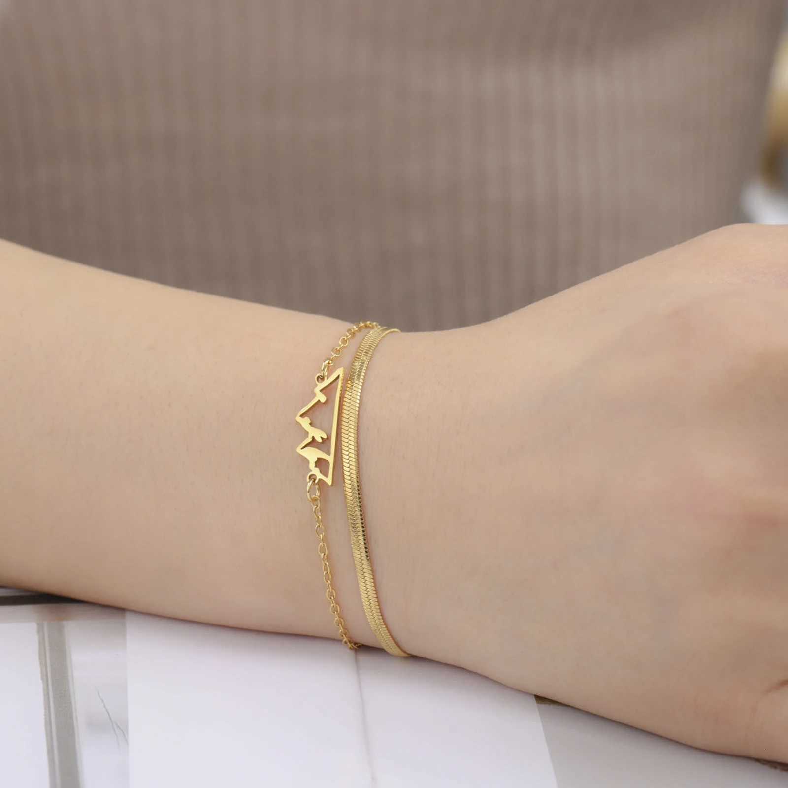 Lucktune Mountain Charms Stainless Steel Bracelet Jewelry For Women Fashion Double Chain Womens Hand Bracelets Birthday Gift W250807
