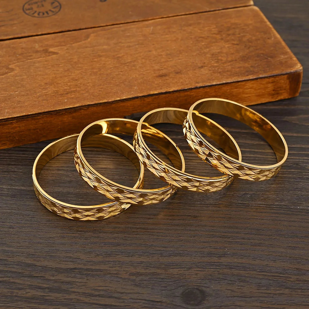 4Pcs 18k 8mm Width 45MM 55MM 65MM 70MM Dubai Baby Cute Bangles For Girl Jewelry Gold Color Bangles Girls Birthday Jewelry Gifts 250805