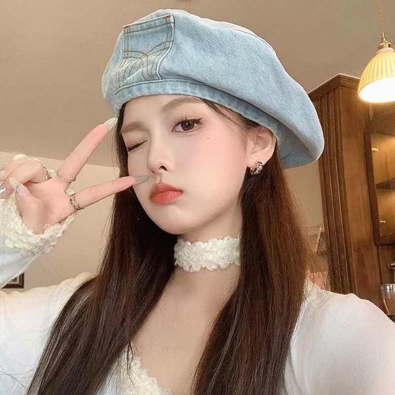 Spring Summer Denim Beret C for Women Outdoor Travels Berets Girls English Cap Men Womens Hats XJ250807