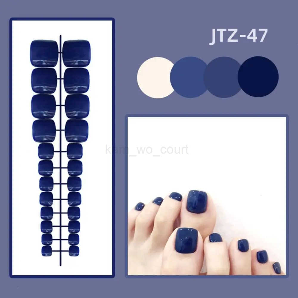 24Pcs New Detachable Solid Color Fake Toe Nails Full Cover Wearable False Toenails Bright Manicure Press-on Nails Women Manicure M250807