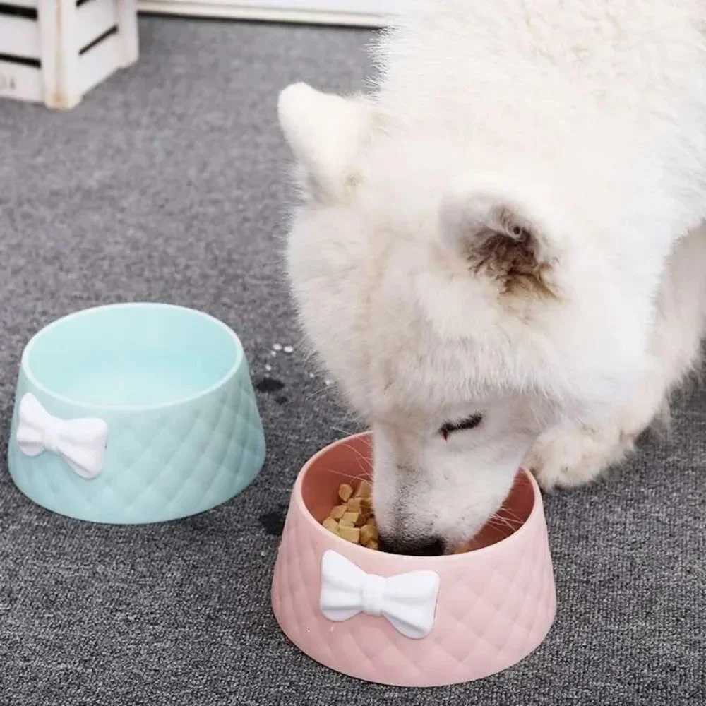 Pet Dog Food Bowls Lovely Bowknot Puppy Feeder Dish Bowl Diamond Pattern Bow Cat Bowl for Water Sweet Princess Pet Feeding Bowls Y250806