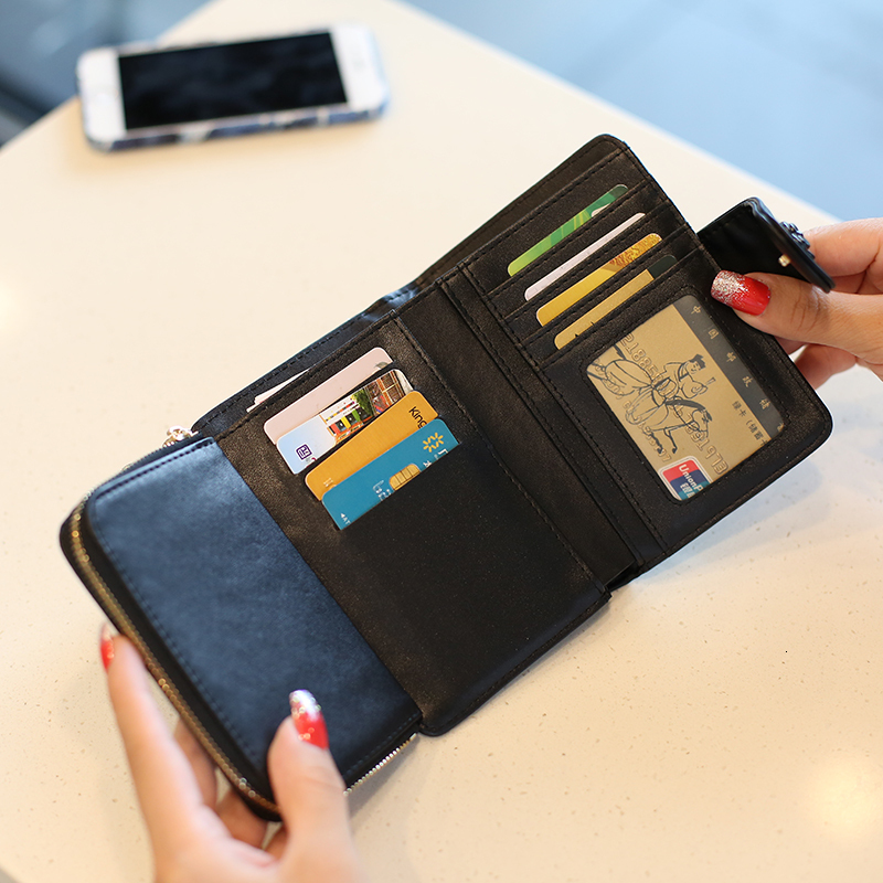 Free Shipping Designer Luxury Women's Fashionable Zipper New Diamond Wallet Korean Style Short Style Trendy Folding Student Coin Bag Casual Card 