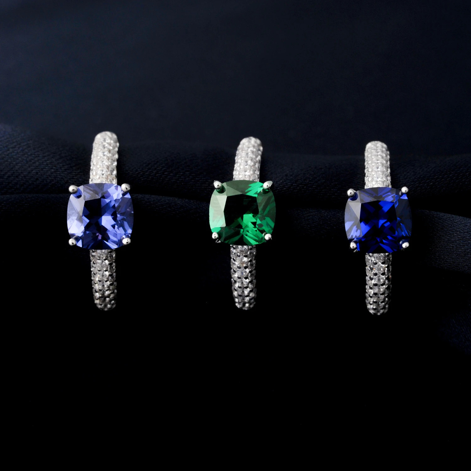 Potiy 2.22ct Created Sapphire Nano Emerald Tanzanite Solitaire Ring 925 Sterling Silver for Women Daily Party Jewelry sets gift 250730