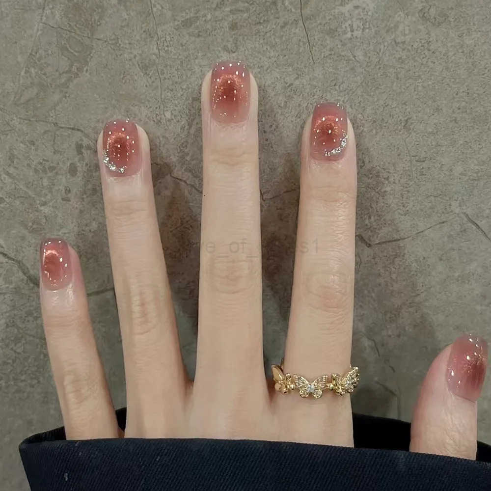 24Pcs Pink Cat Blue Love Cute Short Ballet Press-on False Nails Sweet French Cat Eye Bow Star Designs Style Detachable Nails Set Z250807