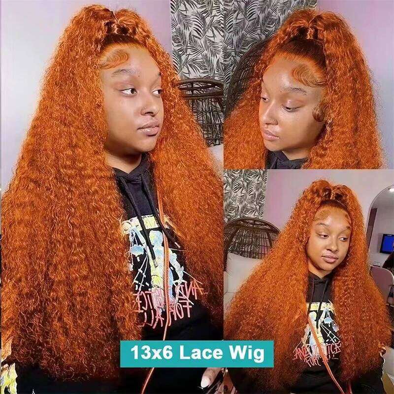 Ginger Orange Water Wave #350 Colored 13X6 13X4 Transparent Lace Front Wig Human Hair For Women Deep Curly Wigs synthetic Pre Plucked