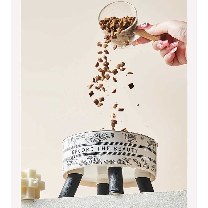 Pet high-foot bowl for cats and dogs stainless steel large capacity neck protection anti-slip and overturned pet bowl Y250806