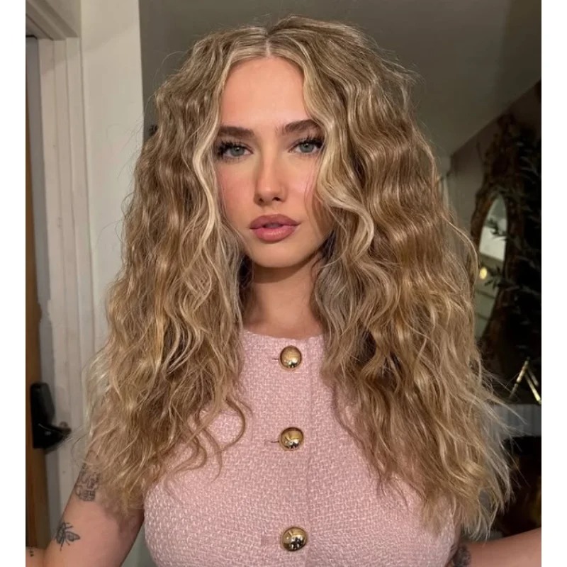 Light Brown Curly Human Hair Wig Lace Front Heat Resistant Brown and Blonde 13x4 Deep Wave Lace Frontal Wig 200 Density Synthetic For Women