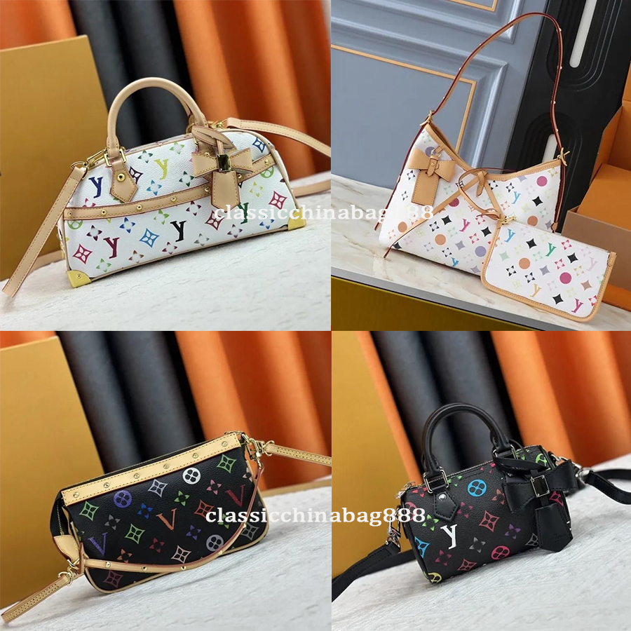 high Quality designer bag shoulder leather takashi murakami handbag baguette canvas women colorful fashion composite lady beach clutch tote woman bag purse 8569