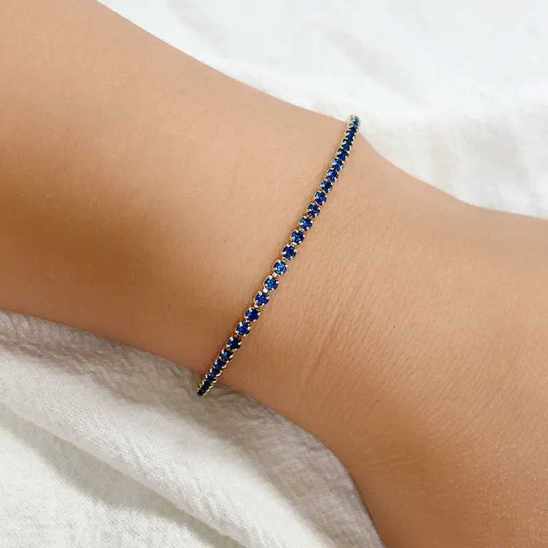 9colors 2mm 15-17cm+2cm Thin CZ Stones Chain Tennis Bracelet For Women Girls Jewelry Brass Yellow Gold Color Womens Bracelet W250807