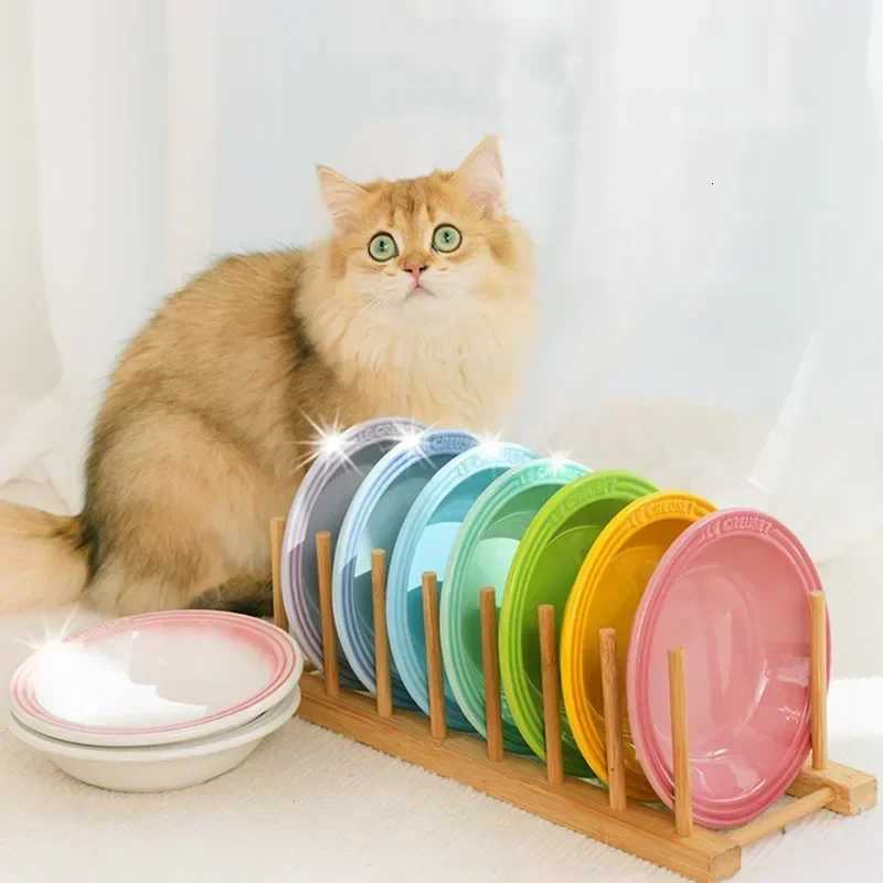 Extra Wide Raised Cats Food BowlElevated Pets Bowls Anti-Vomiting Cat Feeder Whisker Stress-Free Dog Ceramic Cat Feeding Bowls Y250806