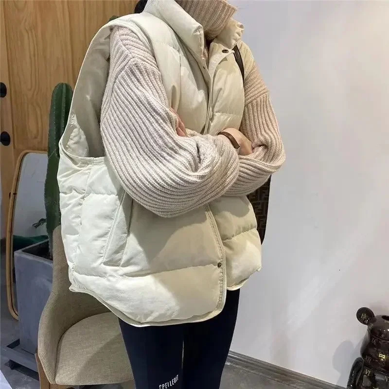 Quilted Puffer Waistcoat Woman Solid Color Outerwear Clothes Fashion Down Vest for Women Cold Warm Korean Style Casual 250804