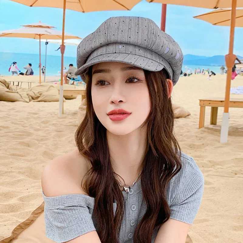 Beret Spring Autumn Octagonal Newsboy C Vintage Korean Plaid Painter C Female Black White Berets Trend Boina XJ250807