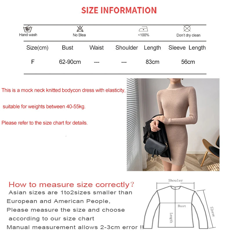 HELIAR Women Mock Neck Solid Slim Sweater Dress Long Sleeve Knit Sexy Bodycon Dress Basic Casual Dress for Women Autumn Winter 250806