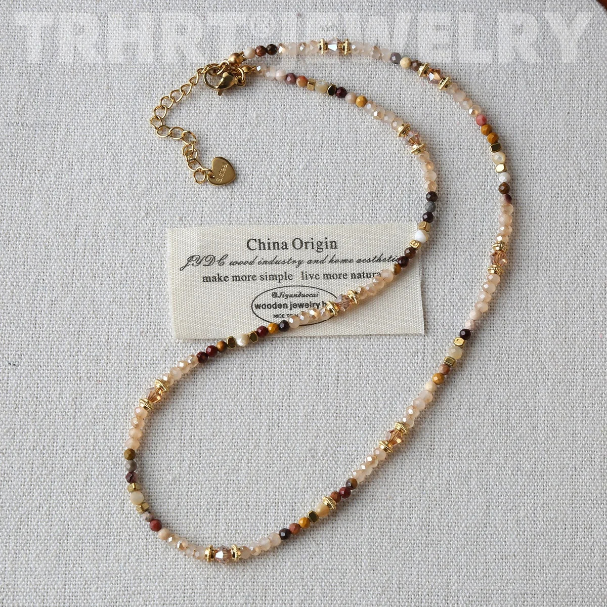 Trendy Natural Stone Crystal Collar Chain Necklace Copper Plated Handmade Stylish Beads Jewelry Bijoux Gift 250730