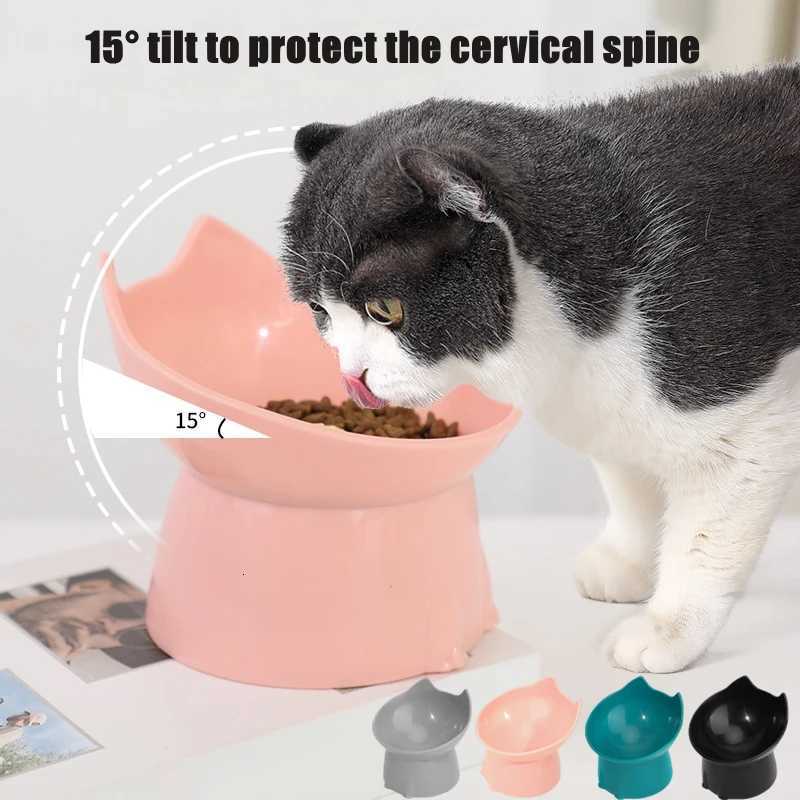 Elevated Cat Bowl Anti Vomiting Food Water Bowls for Indoor Cats Kittens Anti-Tip Plastic Raised Pet Feeding Dish Y250806