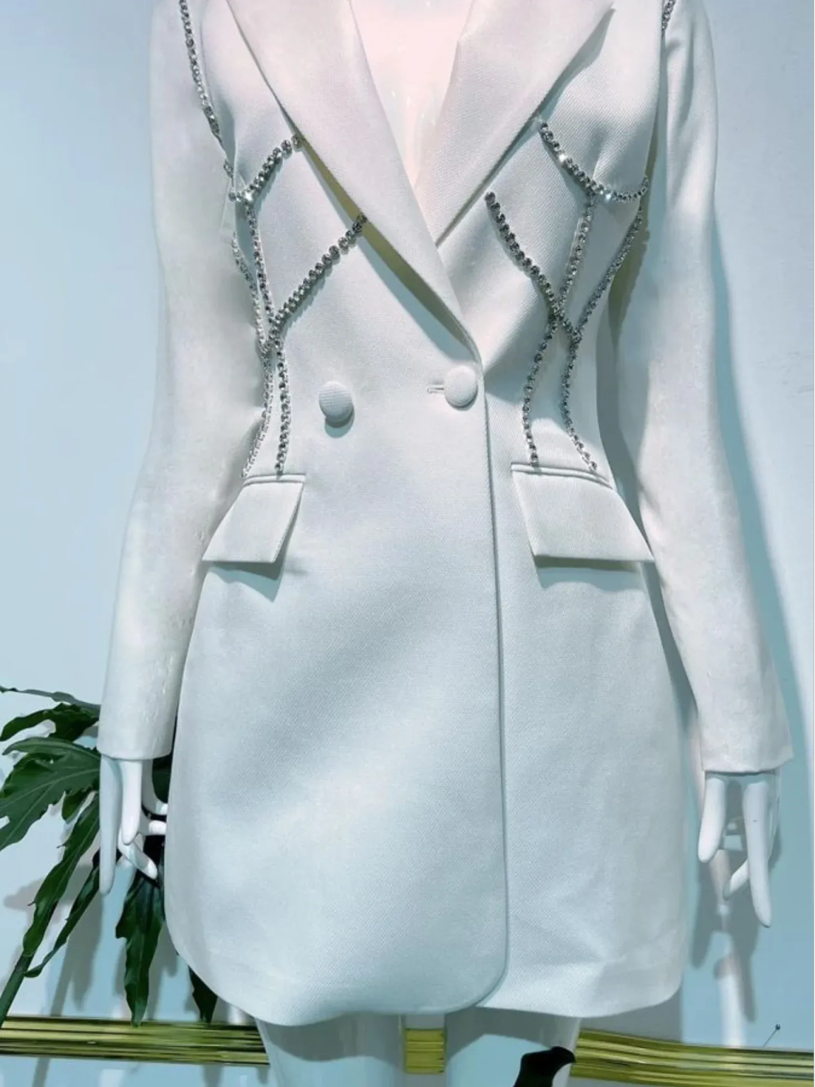 Shining Women's Suit Diamond Double-Breasted Blazer Highwaist A-line Mid-Length Slim Business Office Women Customized