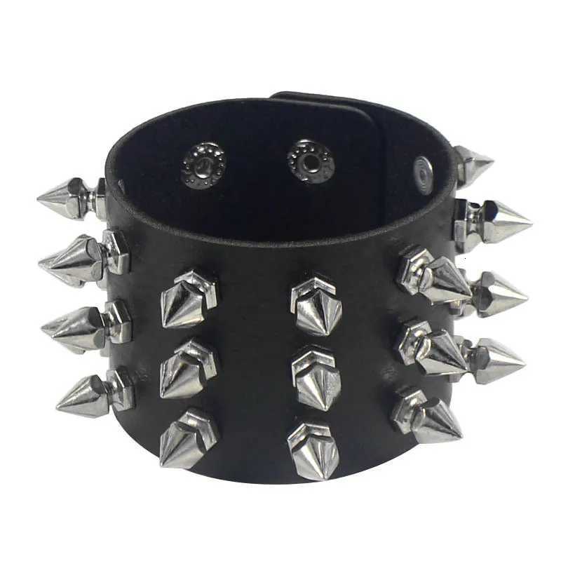 Punk Bracelet for Men Women Goth Black Leather Wristband with Metal Spike Studded Spike Rivets Adjustable Cuff Bangle W250807