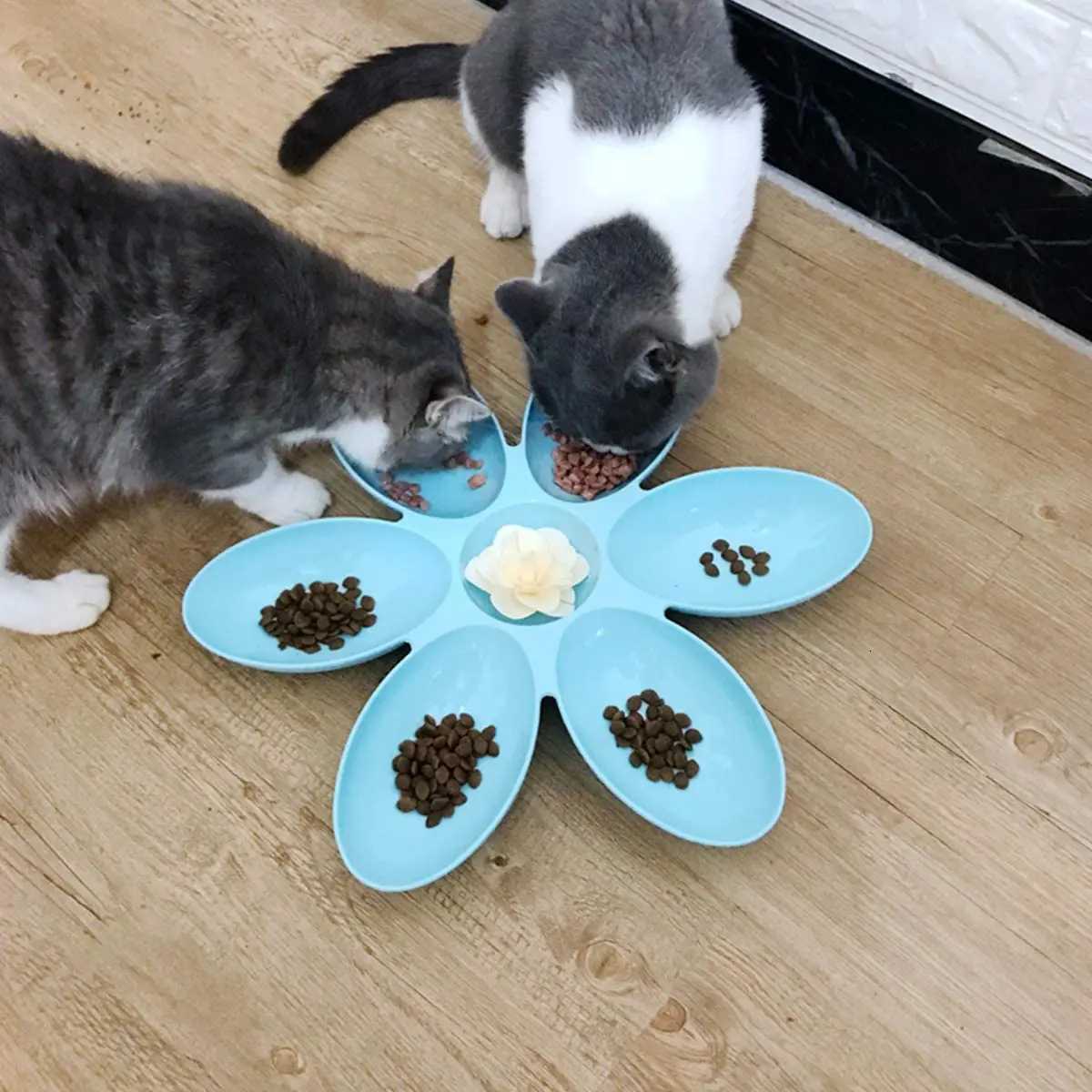 Flower Shaped Pet Bowl with 6 Connected Bowls for Small Dog and Cat Water Dish Puppy Feeding Bowls Slow Down Eating Feeder Y250806
