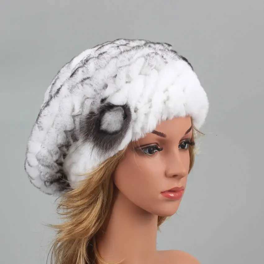 Berets for Women Genuine Rabbit Fur Hat Winter Casual Warm Knitted C for Girls Female Fashion Outdoor Large Ladies Volume Hats XJ250807