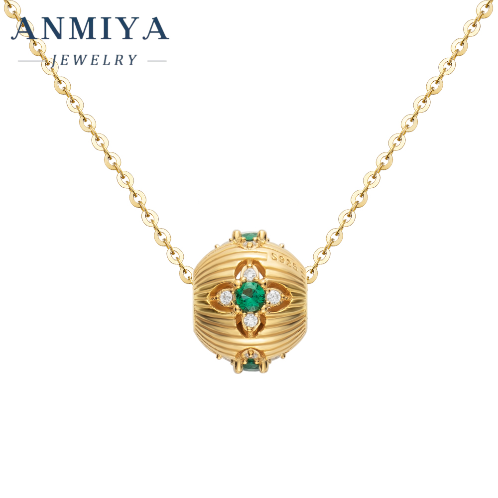 Custom Minimalist 18K Gold Flower Inlay Emerald Zircon Necklace with Certificate
