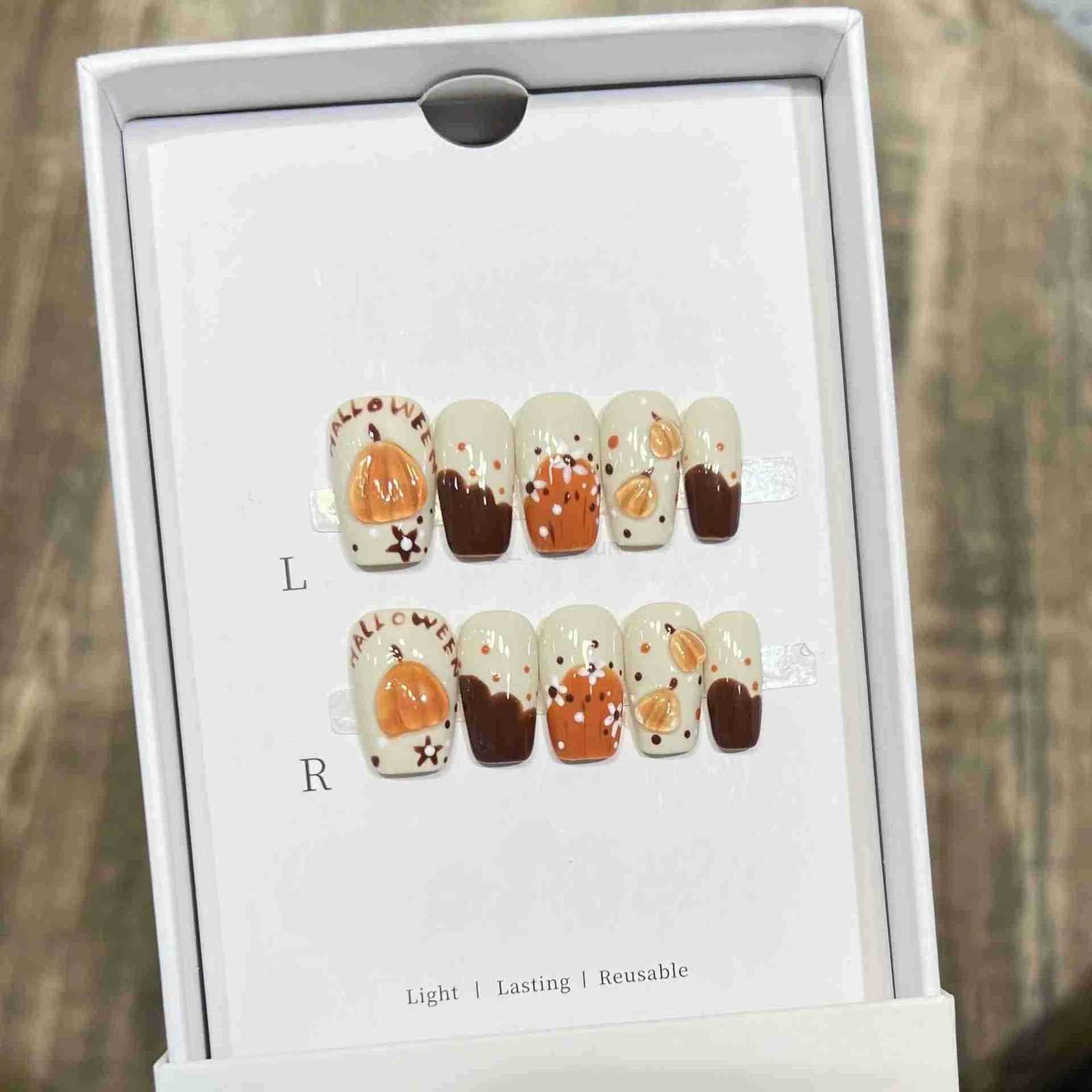 Halloween Cute ZD Crystal Pumpkin Press On Nails Decor Handmade French False Nails Short Ballerina Cartoon Fake Nails Wearable M250807