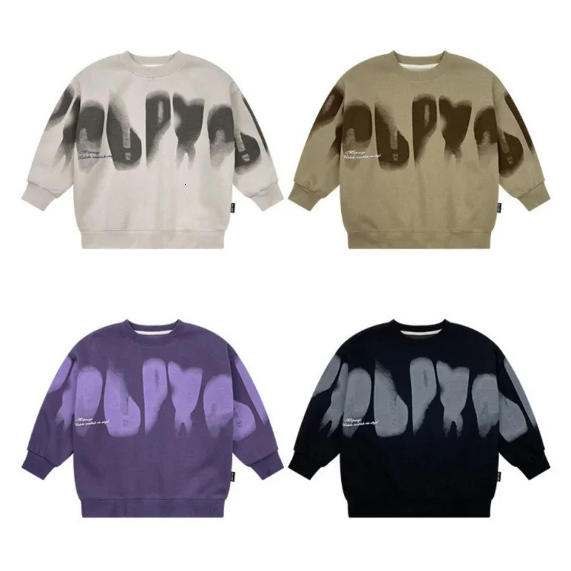 Children Boys Sweatshirts Fashion Letter Print Crewneck Pullover Tops Kids Baby Girls Casual Trendy Long Sleeve Top Clothes 250806