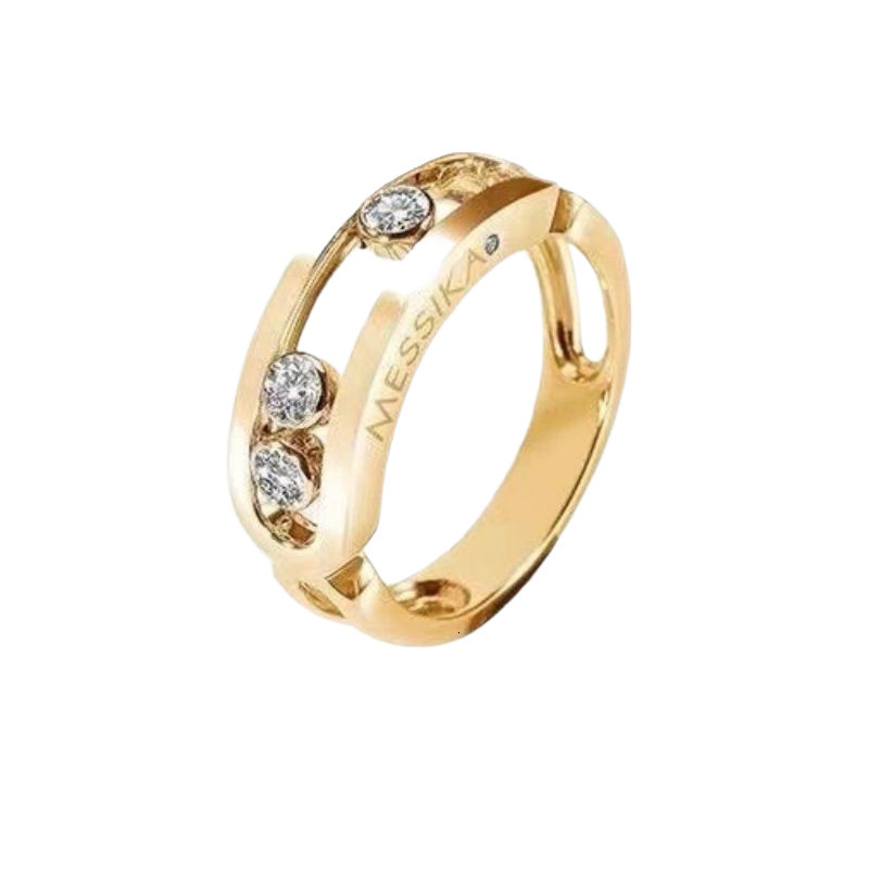 Designer Messikass jewelry Messi High Version Mei Family Three Diamond Sliding Hollow Ring Wide Version Ring Hip Hop Simple Niche Ins Design Fashionable