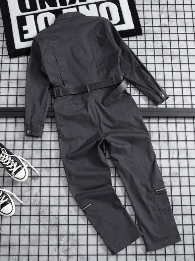 Lovers Cargo Jumpsuit High Street Solid Color Loose Overalls Set MultiPockets Full Sleeve Zipper Straight Pants Male M2XL 250804