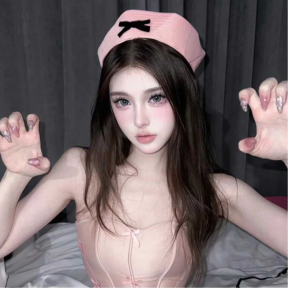 2K Pink White Bow JK Beret Hat Sexy Dome Sailor Hat Korean Style Navy C for Women Niche Flipped Nurse Cosplay Beret C XJ250807