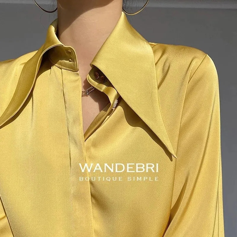 Elegant Satin Silk Women Shirts Spring Autumn Vintage Turn Down Collar Female Blouse White Office Ladies Shirt Tops Blusas 16946 250806