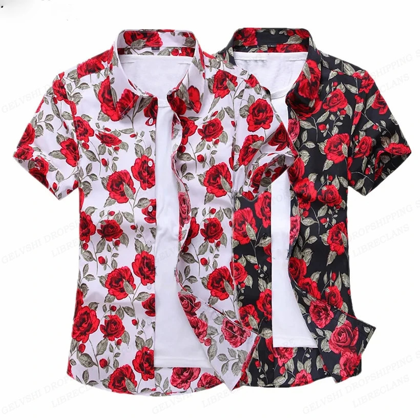 Summer Floral Hawaiian Shirts Men Fashion Short Sleeve Shirt Flower Blouse Turn Over Collar Casual Lapel Camisas Mens Clothing 250807