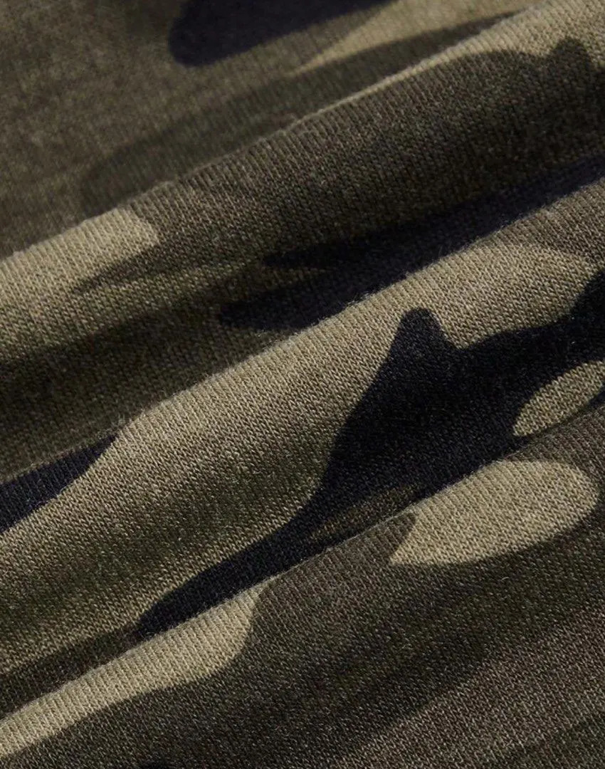 Camouflage printed Vneck short top womens apparel 250807