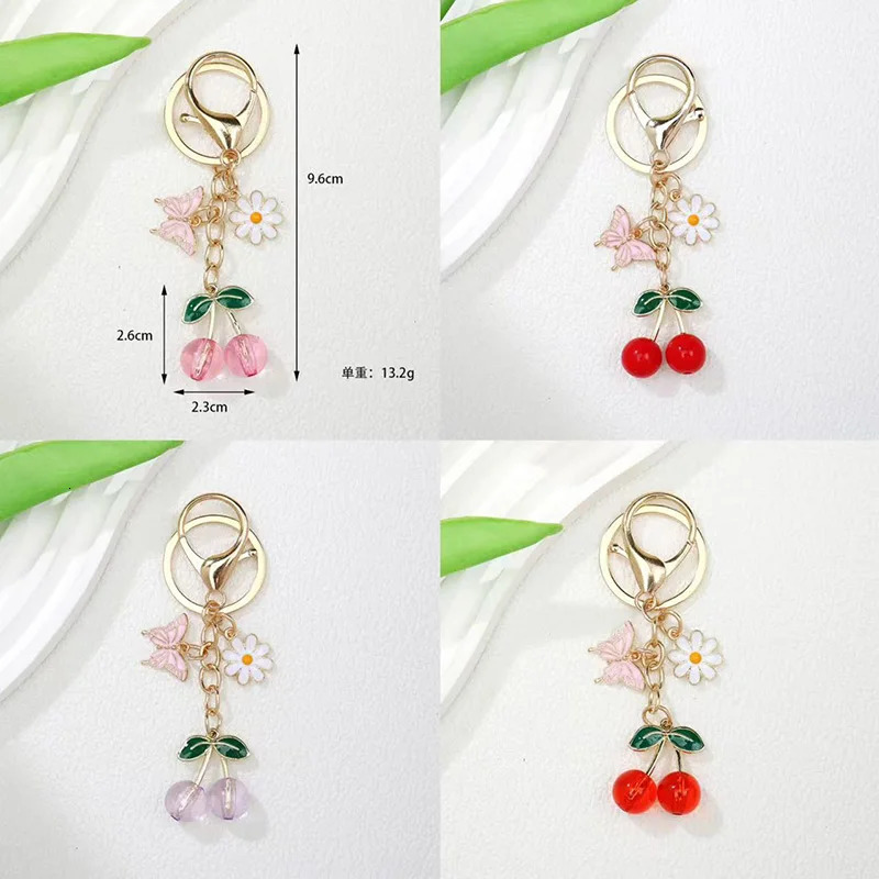 Trendy Crystal Zircon Butterfly Flower Pendant Keychain Jewelry for Women Vintage Cherry Bow Charm Car Bag Couple Keyring 250807