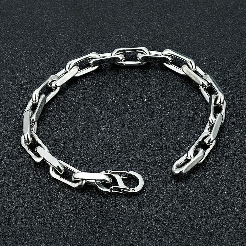 MKENDN Fashion Rectangle Chain Link Men Bracelet Punk Stainless Steel Motorcycle Bracelets Mens Jewelry With Double S Clasp W250807