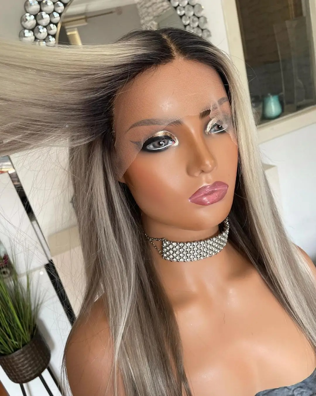 Ombre Ash Blonde Transparent Lace Wigs Human Hair Straight 13x4 Lace Front Wigs For Women Ready To Wear Preplucked Blonde Remy Wig Synthetic