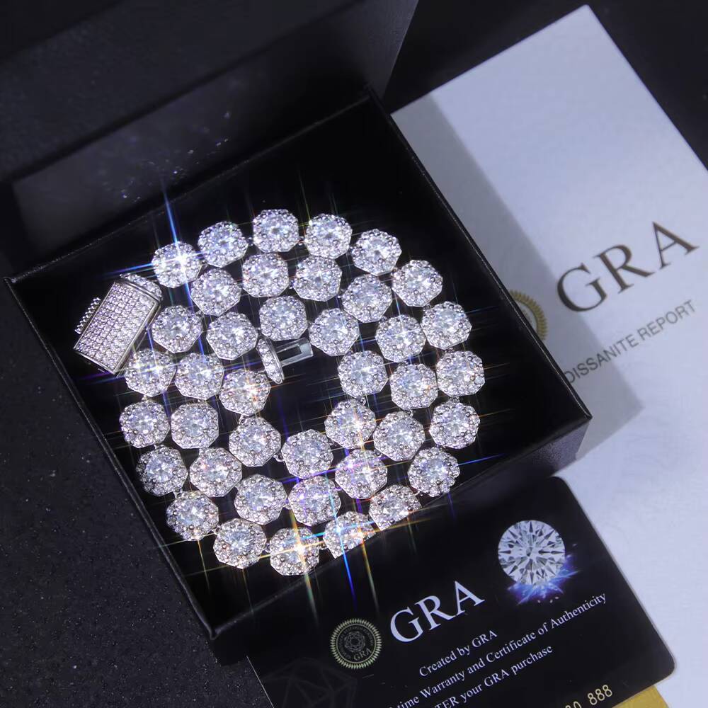 10mm Wide Cluster Tennis Chain VVS Diamond Link D GRA Moissanite 925 Sterling Silver Gold Plate Fine Jewelry Bracelets