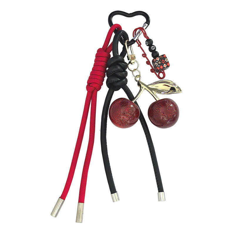 DHessentials Luxury Cherry Bag Charm - Unique Korean Style Keychain for Backpacks & Purses, High-End Mixed Material Accessory (60g)