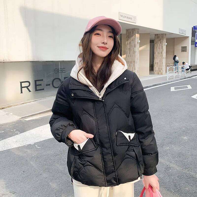 Designer Clothing 2025 Women Winter Short Vacation Two Female Student Down Cotton Jackets Loose Hooded Thick Parkas Clothes
